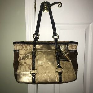 Coach brown and gold patchwork tote purse